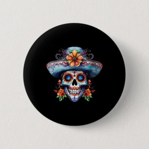 Floral Sugar Skull Day Of The Dead Dia De Muertos 6 Cm Round Badge
