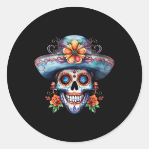 Floral Sugar Skull Day Of The Dead Dia De Muertos Classic Round Sticker