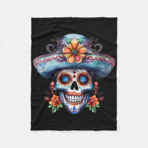 Floral Sugar Skull Day Of The Dead Dia De Muertos Fleece Blanket