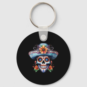 Floral Sugar Skull Day Of The Dead Dia De Muertos Key Ring