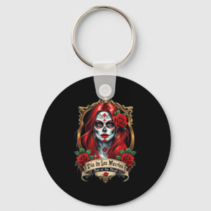 Floral Sugar Skull Day Of The Dead Dia De Muertos  Key Ring