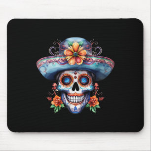 Floral Sugar Skull Day Of The Dead Dia De Muertos Mouse Pad