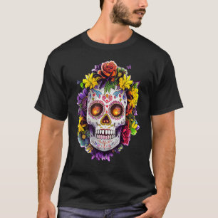 Floral Sugar Skull Day of the Dead Dia De Muertos  T-Shirt