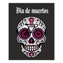 Floral Sugar Skull, Day Of The Dead Glossy Poster