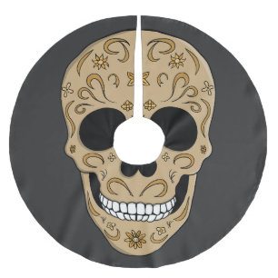 Floral Sugar Skull Dia de los Muertos Brushed Polyester Tree Skirt