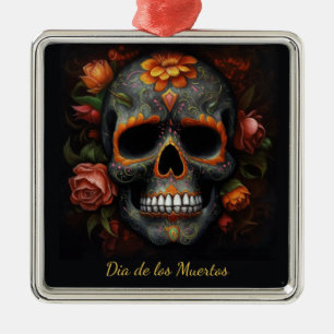 Floral Sugar Skull Dia de los Muertos Calavera Metal Ornament