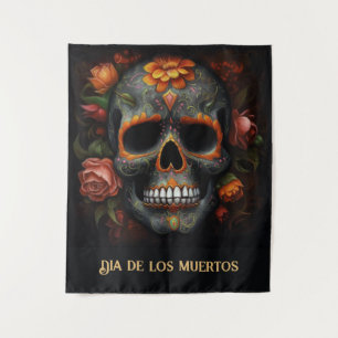 Floral Sugar Skull Dia de los Muertos Calavera Tapestry