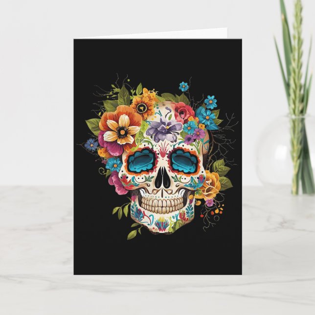 Floral Sugar Skull Dia De Los Muertos Gothic Day O Card (Front)