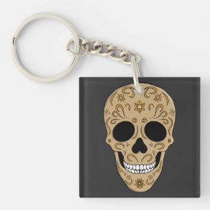 Floral Sugar Skull Dia de los Muertos Key Ring