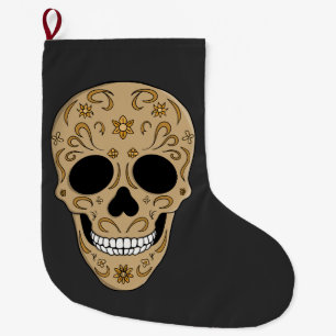 Floral Sugar Skull Dia de los Muertos Large Christmas Stocking