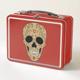 Floral Sugar Skull Dia de los Muertos Metal Lunch Box