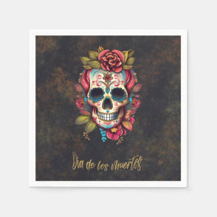 Floral Sugar Skull Dia de los Muertos Party Napkin