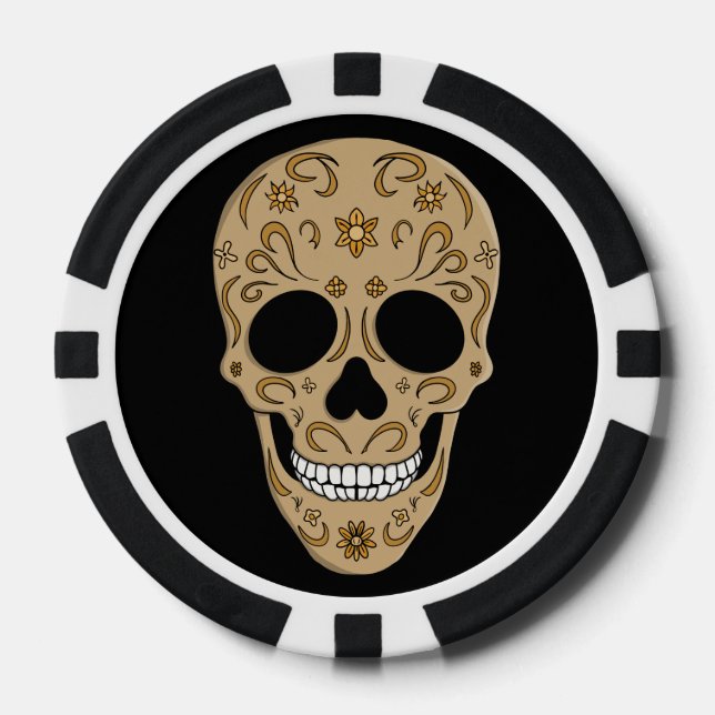 Floral Sugar Skull Dia de los Muertos Poker Chips (Front)