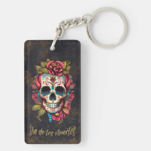 Floral Sugar Skull Dia de los Muertos Spanish Key Ring