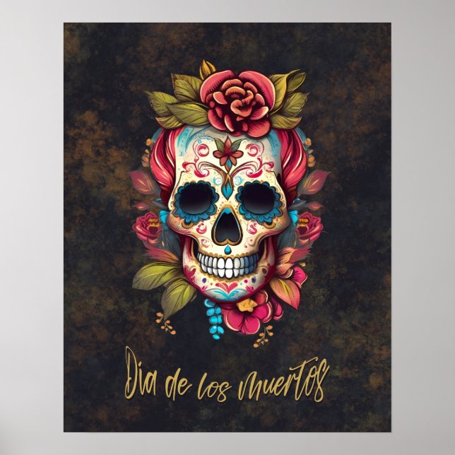 Floral Sugar Skull Día de los Muertos Spanish Poster (Front)