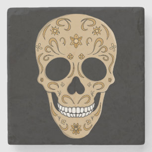 Floral Sugar Skull Dia de los Muertos Stone Coaster