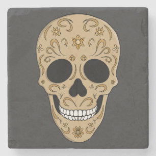 Floral Sugar Skull Dia de los Muertos Stone Coaster
