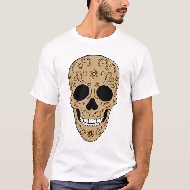 Floral Sugar Skull Dia de los Muertos T-Shirt (Front)