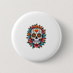 Floral Sugar Skull Dia De Muertos Day of The Dead  6 Cm Round Badge
