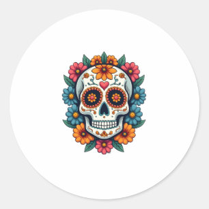 Floral Sugar Skull Dia De Muertos Day of The Dead Classic Round Sticker