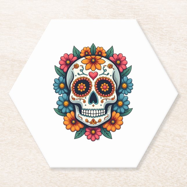 Floral Sugar Skull Dia De Muertos Day of The Dead  Paper Coaster (Front)