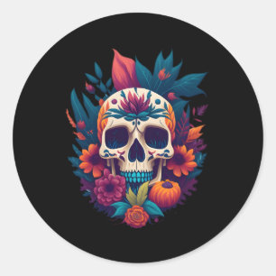 Floral Sugar Skull Flower Tulip Rose Halloween Cot Classic Round Sticker