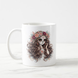 Floral Sugar Skull Girl Gothic Fantasy Art Coffee Mug