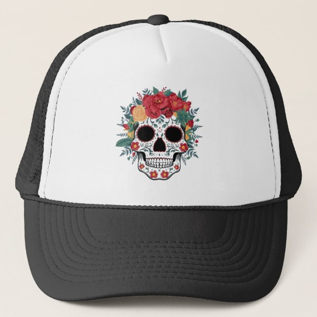 Floral Sugar Skull Hat (Front)