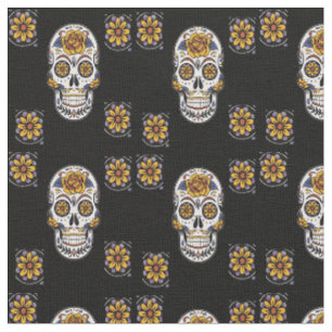 Floral sugar skull on black fabric