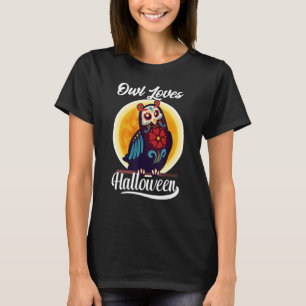 Floral Sugar Skull Owl Loves Halloween Day Of The T-Shirt