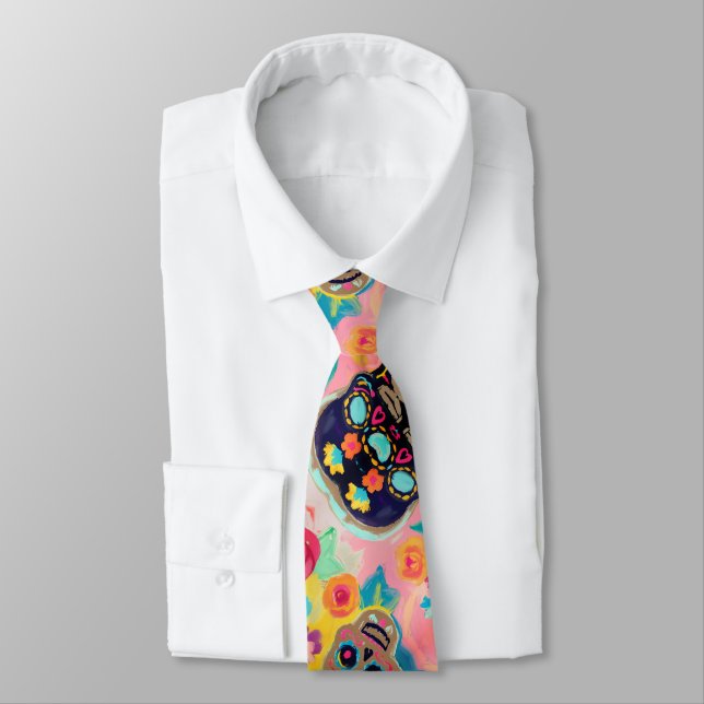 Floral Sugar Skull Painting Tie (Tied)
