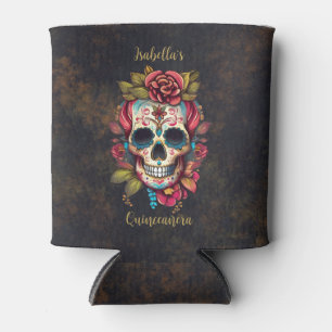 Floral Sugar Skull Quinceanera Birthday Can Cooler