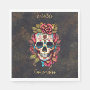 Floral Sugar Skull Quinceanera Birthday English  Napkin