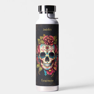 Floral Sugar Skull Quinceanera Birthday Water Bottle