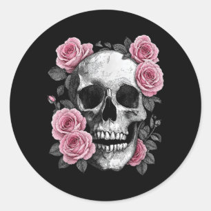 Floral Sugar Skull Rose Birthday Flower Skeleton Classic Round Sticker