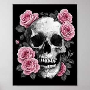 Floral Sugar Skull Rose Birthday Flower Skeleton Poster