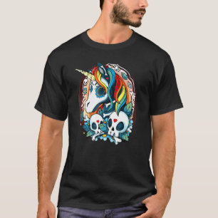 Floral Sugar Skull Unicorn Halloween Costume T-Shirt