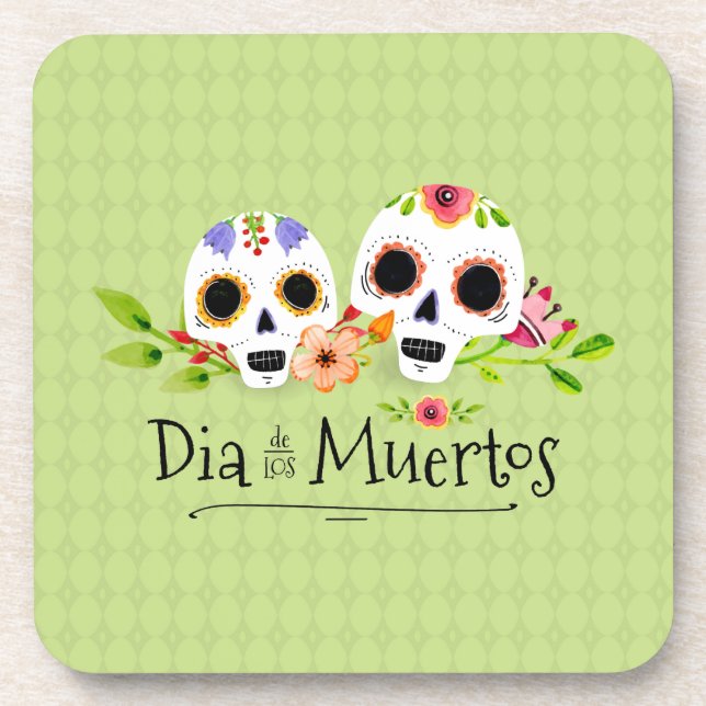 Floral Sugar Skulls Dia de Muertos | Coaster (Front)
