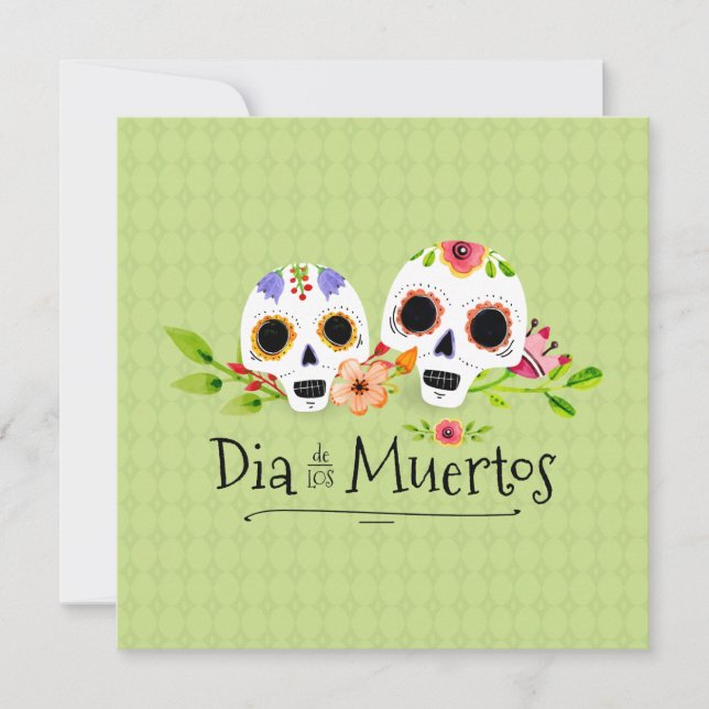 Floral Sugar Skulls Dia de Muertos Invitation (Front)