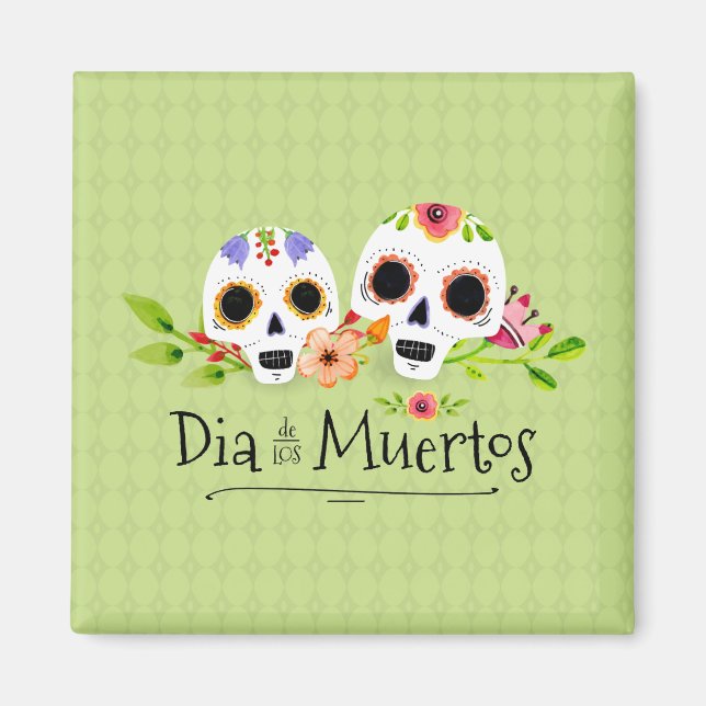 Floral Sugar Skulls Dia de Muertos | Magnet (Front)