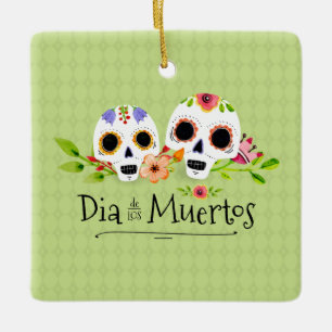 Floral Sugar Skulls Dia de Muertos   Ornament