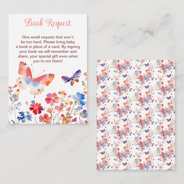 Floral Summer Butterfly Baby Shower Book Request Enclosure Card (Front/Back)