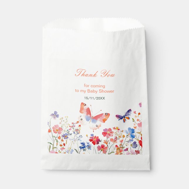 Floral Summer Butterfly Baby Shower Favour Bag (Front)