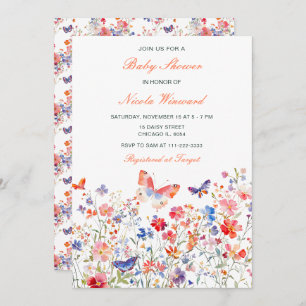 Floral Summer Butterfly Baby Shower Invitation