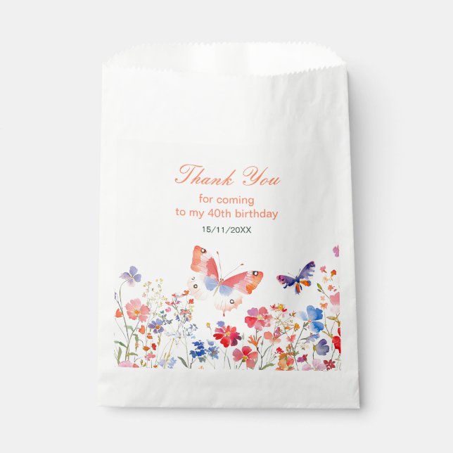 Floral Summer Butterfly Birthday Favour Bag (Front)