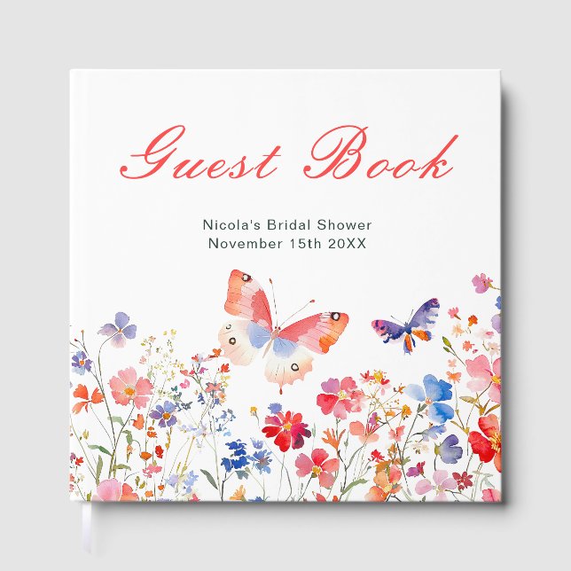 Floral Summer Butterfly Bridal Shower Guest Book (Front)