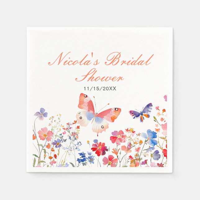 Floral Summer Butterfly Bridal Shower Napkin (Front)