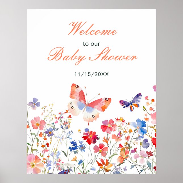 Floral Summer Butterfly Bridal Shower Poster (Front)