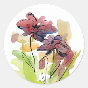 Floral summer design with hand-painted abstract 2 classic round sticker