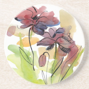 Floral summer design with hand-painted abstract 2 coaster